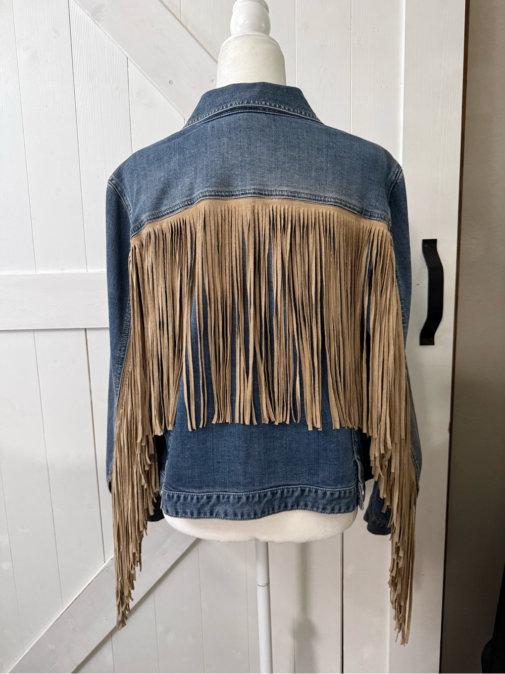 Chico's Platinum Denim Jacket with Fringe